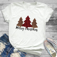 Load image into Gallery viewer, Women Leopard Plaid Tree New Year Fashion Clothing Merry Christmas Womens Female Graphic T Shirt T-Shirt Tee Shirt Tees T-shirts