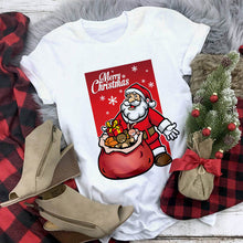 Load image into Gallery viewer, White Hipster Suitable All Seasons Tshirt Tops Clothing New Santa Claus T Shirt Women Fashion Merry Christmas Harajuku T-shirt