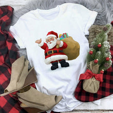 Load image into Gallery viewer, White Hipster Suitable All Seasons Tshirt Tops Clothing New Santa Claus T Shirt Women Fashion Merry Christmas Harajuku T-shirt