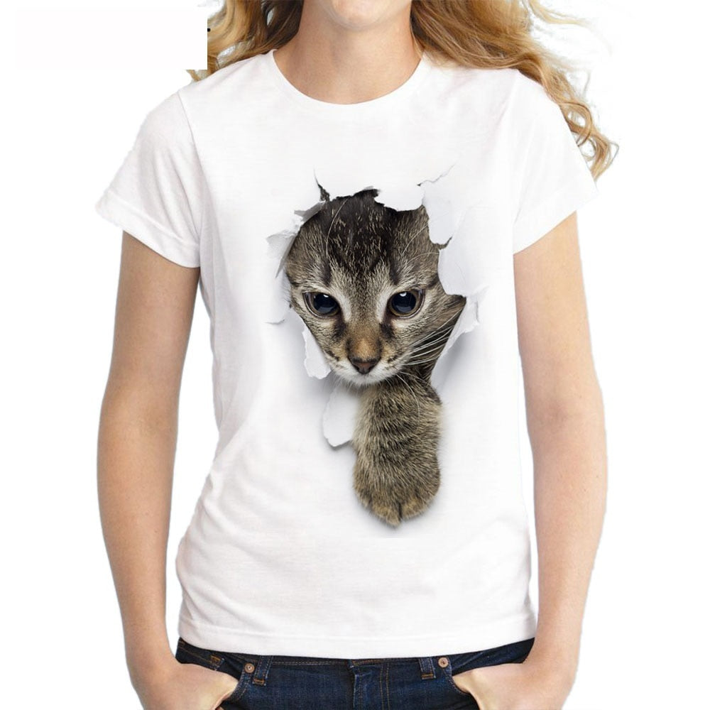 3D Cat Print Casual Harajuku Women T Shirt Summer Short Sleeve